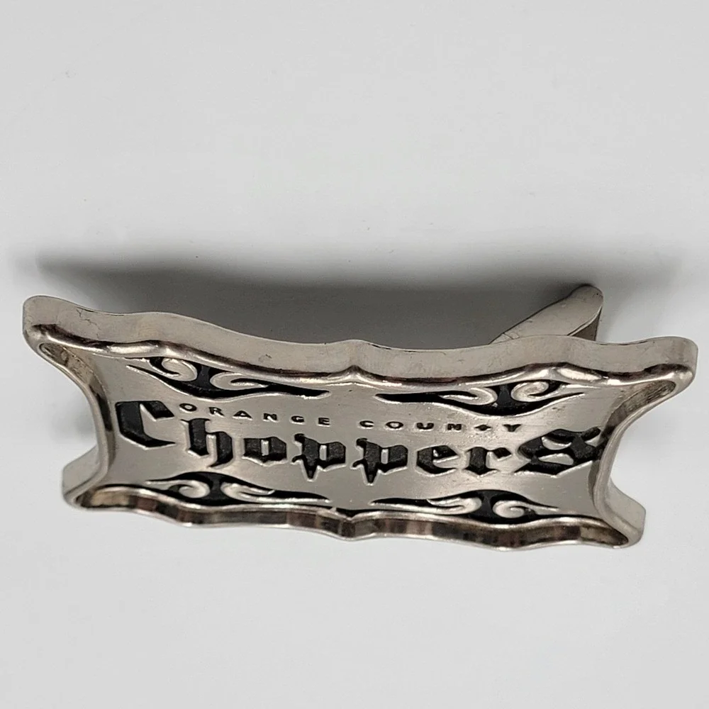 Choppers Orange‎ County Belt Buckle Metal Silver Tone Flame Design Biker y2k